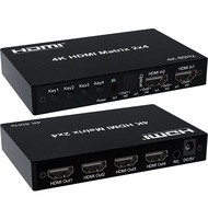 4K 60Hz HDMI Matrix 2X4เมทริกซ์ตัวแยกตัวสลับ HDMI 2 In 4 Out พร้อมตัวแปลงวิดีโอเสียงเครื่องแยกสัญญาณเสียงสำหรับ PS4/5 Loptop PC