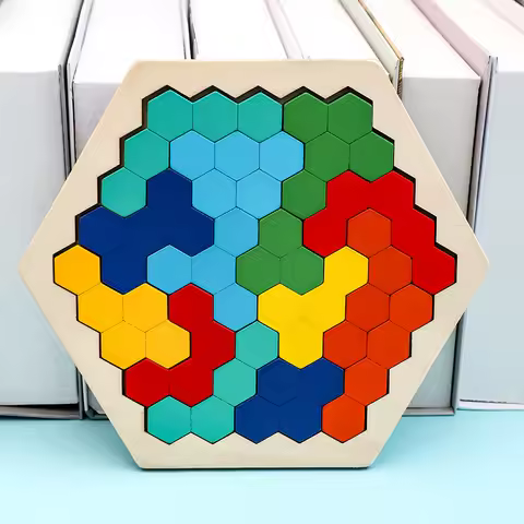 3D Hexagonal Wooden Puzzles Educational Toys For Children Kids Preschool Tangram Board Brain IQ Test