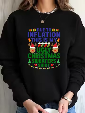 Women Oversized Sweatshirt Christmas Inflation Ugly Sweater Design Outdoor Wear