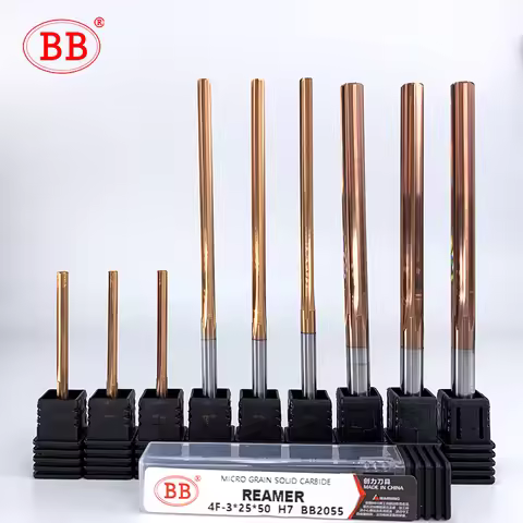 BB 1mm-20mm Carbide Reamer Coated Spiral Straight Flute H7 Chucking Hardened Steel Metal Cutter 4 6 