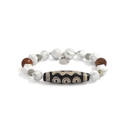 5-Eyed Dzi Bracelet with Silver Inlay, Howlite& Agarwood
