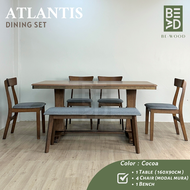 ATLANTIS Dining Table Set 160x90cm Trestle Base Design Solid Wood Meja Makan Cocoa (BE WOOD)