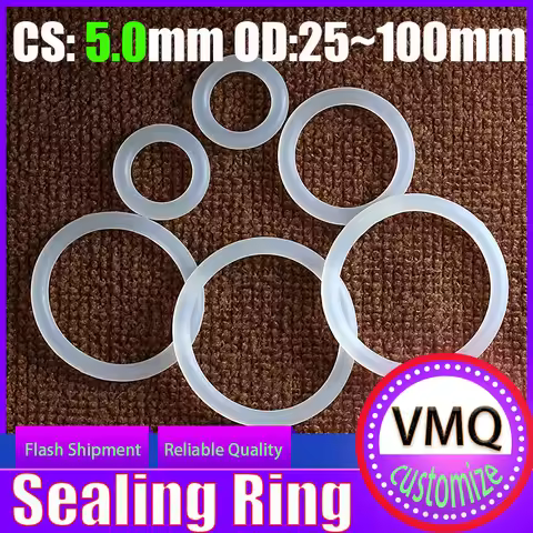 VMQ CS 5mm O-ring Silicone Rings OD25-100mm White Silicone Sealing Ring Food Grade Rubber Insulate S