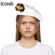 iCONiC WHITE BARET HAT #2500 หมวก ผ้าขนสัตว์ ตกแต่ง คริสตัล หมวกผ้า หมวกแฟชั่น หมวกเบเร่ต์ หมวกผู้หญ