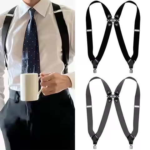 Vintage Suspenders For Adult Women Men 2.5cm Wide Cross-Over Back 2 Side Clips Adjustable Elastic Tr