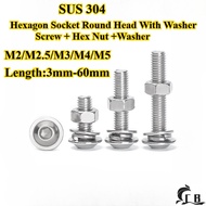 [CB-NLJLS] SUS304 Hexagon Socket Round Head With Washer Screw + Hex Nut +Washer Four-Piece Set M2/M2
