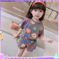 BNS 2PCS (Tshirt+Shorts) girl suit kids girl tshirt kids girl short pants kids girl baby girl clothi