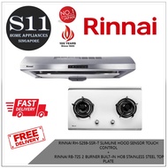 RINNAI RH-S259-SSR-T SLIMLINE HOOD SENSOR TOUCH CONTROL  +  RINNAI RB-72S 2 BURNER BUILT-IN HOB STAINLESS STEEL TOP PLATE