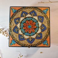 雕花手繪正方形珠寶盒/HENNA/曼陀羅/民族風