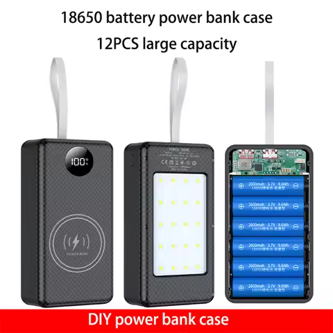 P12 12pcs 18650 battery Power bank case shell DIY Dual USB type c 10W 22.5W 15W wireless charging Ba