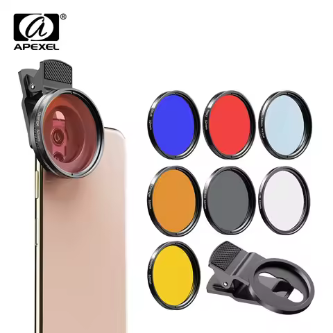 APEXEL camera Lens Kit 0.45x wide+52mm UV Full Blue Red Color Filter+CPL ND32+Star Filters for Nikon
