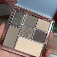 7 Colors Eyeshadow Palette Pearly Glitter Matte Finish Dark Grey Beige Color Eyeshadow With Mirror P