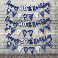 Navy Blue Silver Happy 16th18th 21st 30th 40th 50th 60th Birthday Banner Decorations for Men Women t