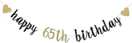 DONGYLJL Black and Gold Glitter Banner，65th Birthday Decoration，Pre-Strung， Banner for Birthday Part