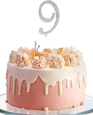 WUNZILO Number 9 Cake Topper Rhinestone, 0-9 Number Rhinestone Cake Topper, Anniversary Cake Decorat