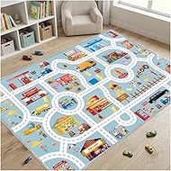 Kids Car Rug Play Mat Educational City Life Road Traffic Rug for Playroom Toddler Kids Room Bedroom 