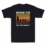 Fake It Till You Make It Cat Wall Funny Cat Lovers Gift Men'S Vintage T-Shirt