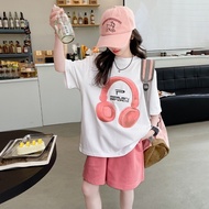 3-14Y Bộ đồ hai mảnh thể thao cotton nguyên chất dành cho bé gái quần áo rộng rãi mùa hè dành cho tr