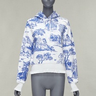 MOSCHINO Anime Toile De Jouy blue white frill trim hoodie sweater IT36 XXS