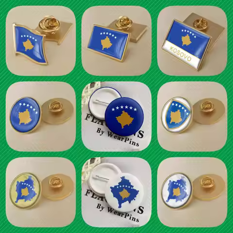 Kosovo Kosovar Map Flag National Emblem Brooches Badges Lapel Pins