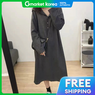 OMT | เดรสยาวทรงหลวมสำหรบผหญง แขนยาว คอว ผาโพลเอสเตอร พรอมฮด รน FREE ODM-ONEPCE11