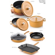 ☪Cast iron Cookware Frying Pan Team 10 Piece Mustard Yellow cookware set ☟❣