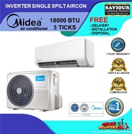 MIDEA MSEID18 R32 INVERTER SINGLE SPILT AIRCON 18000 BTU 3 TICK - FREE INSTALLATION / REPLACEMENT / DISPOSAL