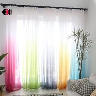 [24 Home Accessories] Colorful Sheer Voile Curtains for Bedroom 24 Home Accessoriesel Pastoral Rustic Gradient Terylene French Window Treatment Drape Gauze 185C