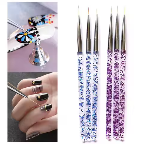 3Pcs French Stripe Nail Art Liner Brush Set 3D Tips Line Stripes DIY Drawing Pen UV Gel Brushes Pain