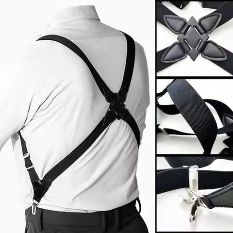 Fashion Vintage Suspenders for Adult Women Men 2.5cm Wide Cross-Over Back 2 Side Clips Adjustable El