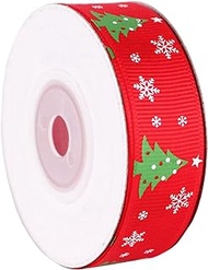 Trimming Shop Christmas Ribbon for Gift Wrapping, Red Christmas Grosgrain Ribbon for Crafts, Hair Bow, Christmas Tree &amp; Wreath Decor, Xmas Party Gift, Snowflakes &amp; Christmas Tree, 20mm x 1 Metre