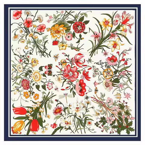 130*130cm Women Luxury Floral Print Twill Silk Scarves Lady Echarpes Bandana Square Scarves Wraps Fe