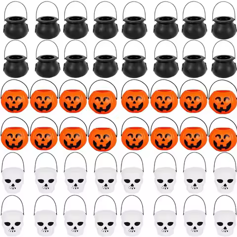 Halloween Witch Cauldron Decoration,Mini Black Plastic Witches Cauldron,Pumpkin Treat Bucket,Candy B