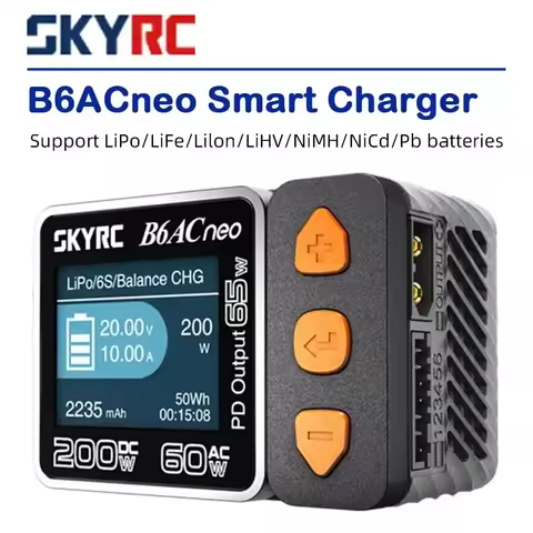 SKYRC B6ACneo Charger DC 200W AC 60W 10A Balance Charger Discharger Digital LiPo LiFe LiIon LiHV NiM