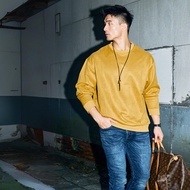 TAICHI素T 麂皮大學T 輕奢重磅寬鬆休閒麂皮絨厚磅素色長袖大學T 晨曦黃