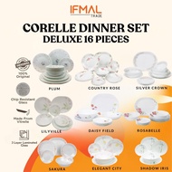 Corelle  Deluxe 16pc Dinner Set | Set Pinggan Mangkuk Corelle | Silver Crown , Country Rose , Rosebe