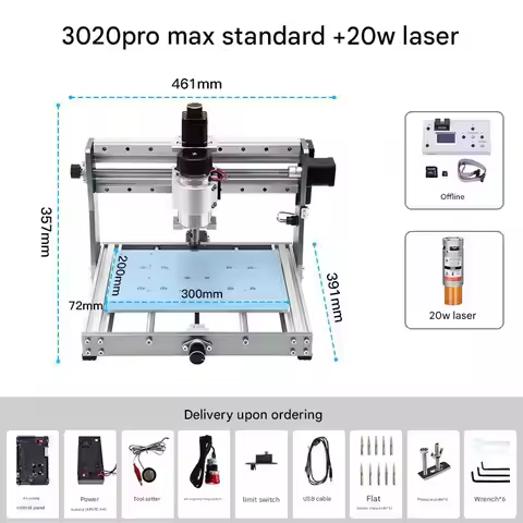 CNC Milling Machine 3020 PRO MAX 300W Laser Engraving Machine Metal frame DIY Laser Engraver for Woo