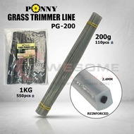 (GREY LINE) 12'' PONNY PG-200 2.4MM HEAVY DUTY NYLON TRIMMER LINE WITH REINFORCED CABLE 200G 1KG
