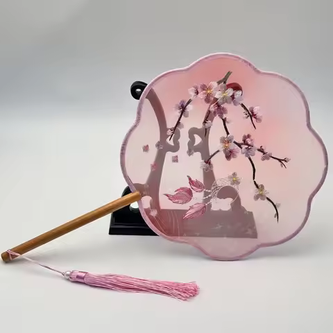 Chinese Folk Dance Fan Comfortable Silk Round Dance Fan Traditional Embroidered Fan Glossy For Gifti