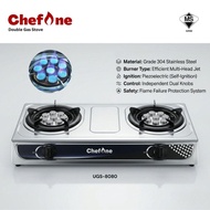 ChefOne Double Stainless Steel Gas Stove UGS-8080 | Dapur Gas 2 Burner Powerful & Tahan Karat