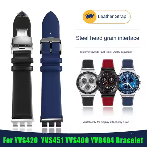 21mm Modified Cowhide strap For Swatch YVS420 YVS454 YVS451 YVS400 YVB404 Men women Adapter bands Re