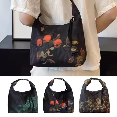 Retro Adjustable Chinese Style Handbag Gambiered Canton Gauze Embroidered Pea Purses Traditional Flo