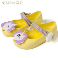 ۞✆ Mini Melissa Girls Sandals Pony Rainbow Jelly Shoes Children Sandals Breathable Non-Slippery High Quality Summer Jelly Shoes