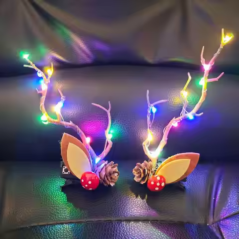 New Luminous Antler Hairpin Deer Ears Shape Side Bangs Clip With Small Lanterns Pine Cone Hair Clips