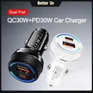 60W Dual Ports High-Power Fast Charger QC30W+PD30W Car Charger Adapter Type C Phone Charger Adapter 
