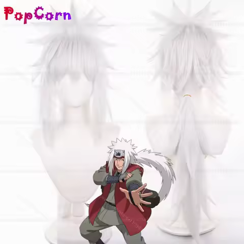 Jiraiya Cosplay Wig Men 80cm Long Silver White Wig Cosplay Anime Wigs Heat Resistant Synthetic Wigs