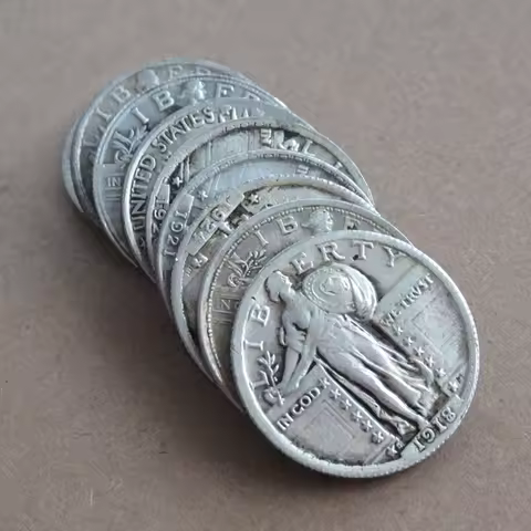 US 1916-1924 PS 9PCS Standing Liberty Quarter Dollar Silver Plated Copy Coin