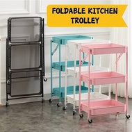 Foldable Trolley Rack / Trolley Shelf / Kitchen Shelf Movable Trolley with Handle Bar Storage Cart Organizer Trollies d12