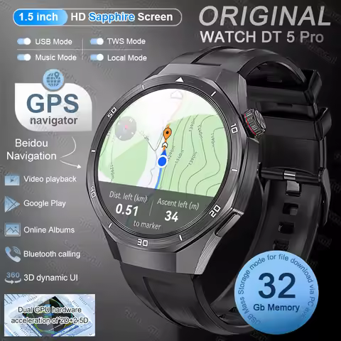 2026 New DT5 Pro Smart Watch GPS Map Navigation 32Gb Memory Music Video APP Download Bluetooth Call 
