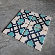 Keceramics Handmade Ceramic Tile Melaka Pattern 1 Blue (15.5 x 15.5 x 1 cm) Antique Heritage Wall De
